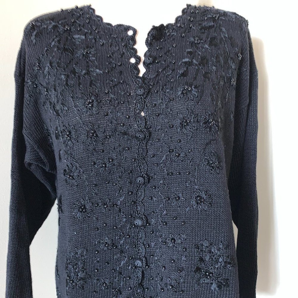 CARLY ST CLAIRE Vintage Black Beaded Cardigan